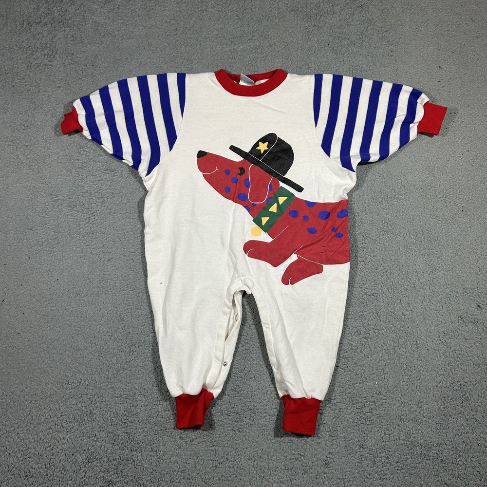 Vintage Sprockets Red Dotted Dog Over Print Baby Romper 18M One Piece #2392